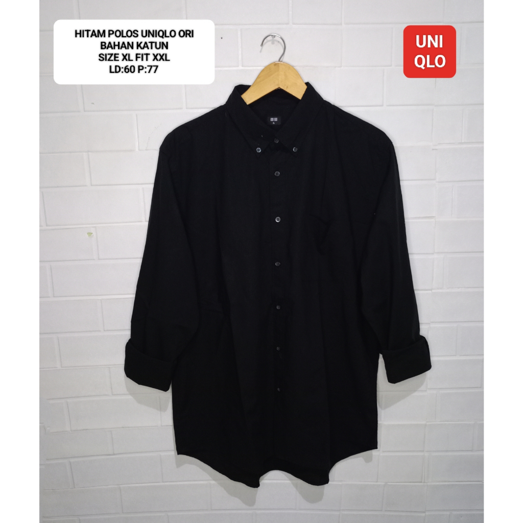 Jual KEMEJA POLOS HITAM UNIQLO ORI SIZE XL FIT XXL FULLTAG Shopee