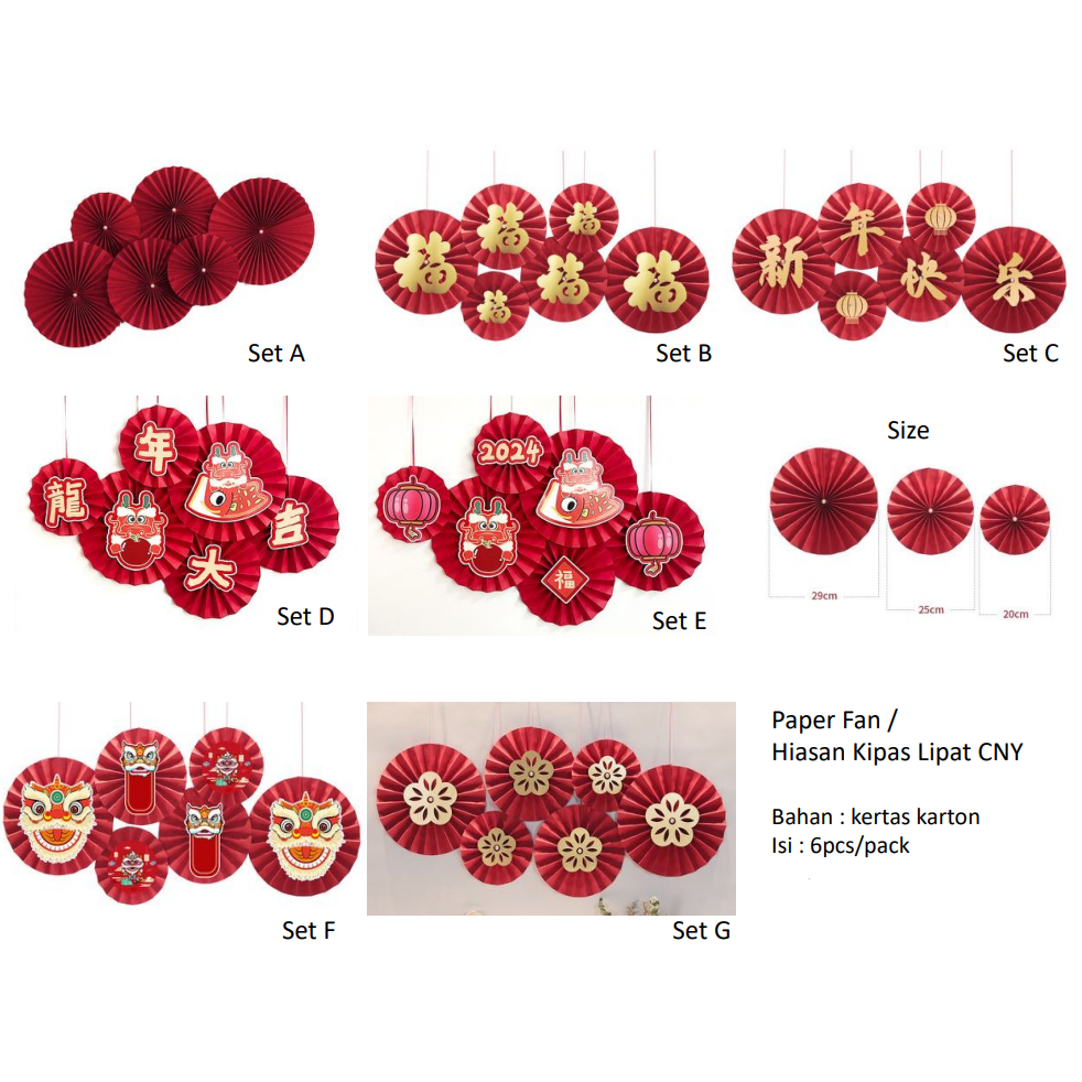 Jual Paper Fan / Hiasan Kipas Lipat CNY/tassel merah CNY/Dekorasi