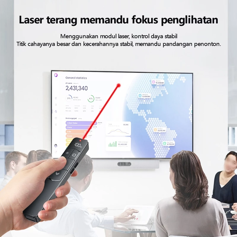 NETPAC presenter nirkabel digunakan untuk presentasi bisnis di depan laptop