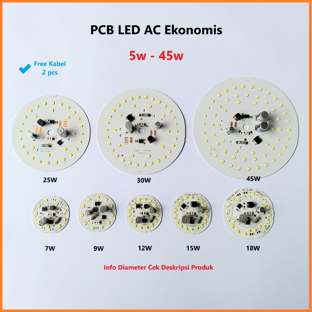 Jual PCB LED AC Ekonomis Watt Lengkap 5W 7W 9W 12W 15W 18W 20W 25W 30W ...