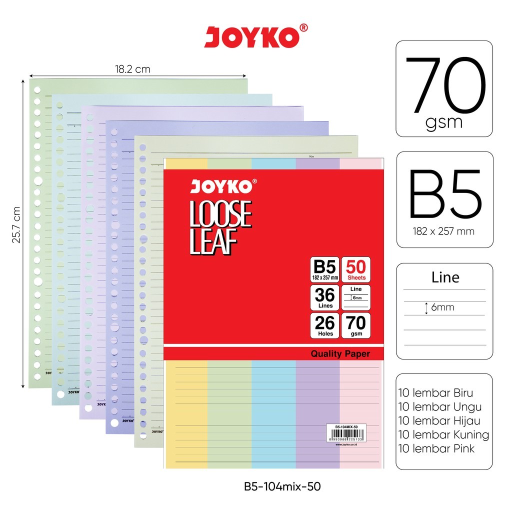 Jual Loose Leaf B5 JK Mix / Loose Leaf Color Isi Kertas File Binder ...