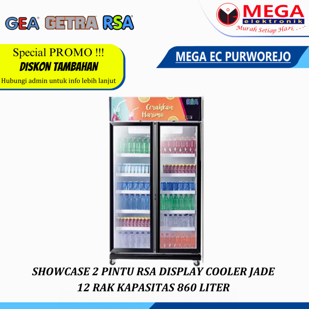 Jual SHOWCASE 2 PINTU RSA DISPLAY COOLER JADE 12 RAK KAPASITAS 860 ...
