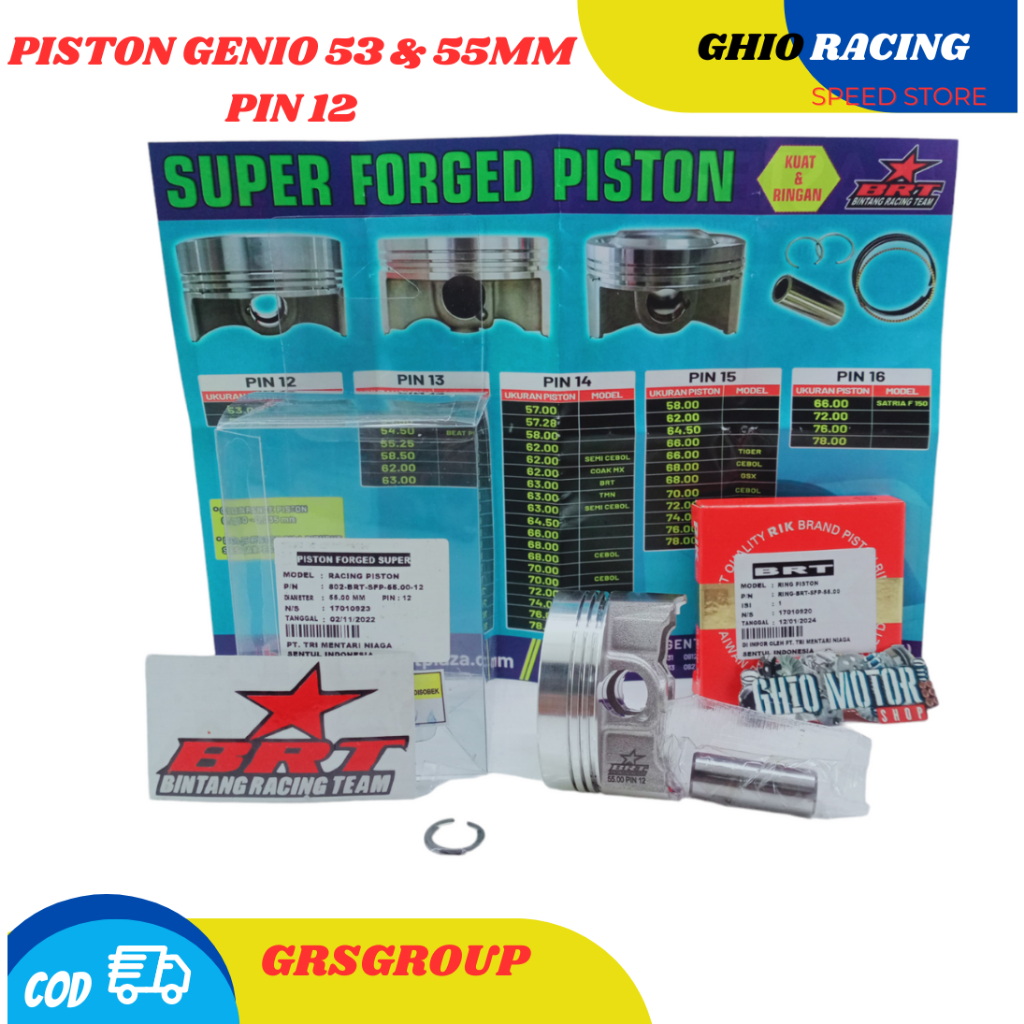Jual PISTON BRT GENIO BEAT DELUXE 53 MM DAN 55 MM PIN 12 FORGING PISTON ...