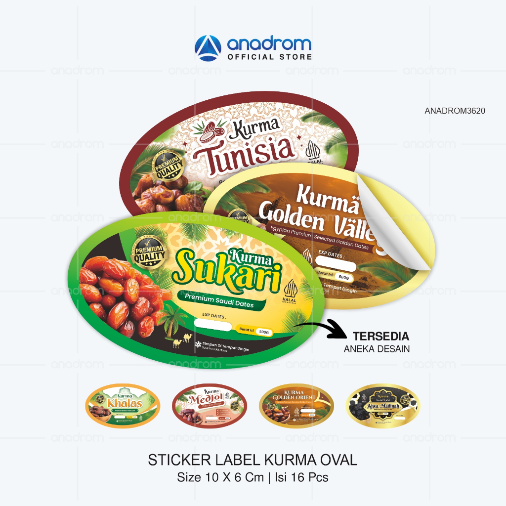 Jual [16 pcs] Stiker Label Kurma Oval | Sticker Kurma Sukari, Khalas ...