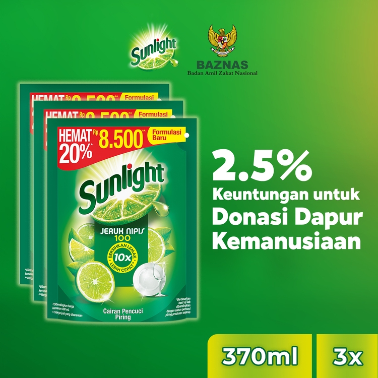 Jual SUNLIGHT SABUN CUCI PIRING JERUK NIPIS REFILL 370ML X 3 Pack ...