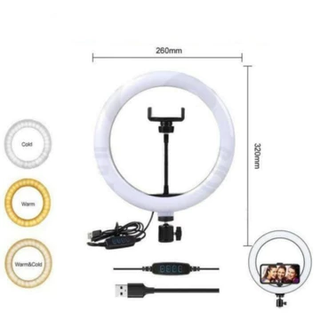 LAMPU RINGLIGHT 26 Cm Ring Fill Light RingSelfie 26cm Make Up Vlog Lengkap Holder HP BallHead