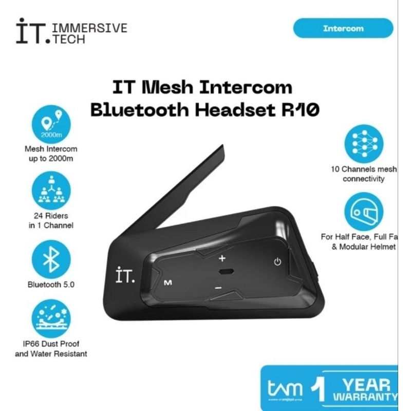Jual IT R10 Mesh Intercom Bluetooth Headset 24 Rider in 1 Channel ...