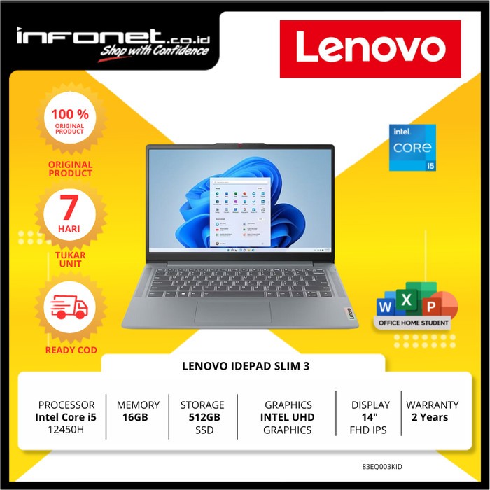 Jual LENOVO IDEAPAD SLIM I5 12450H 16GB 512GB 14