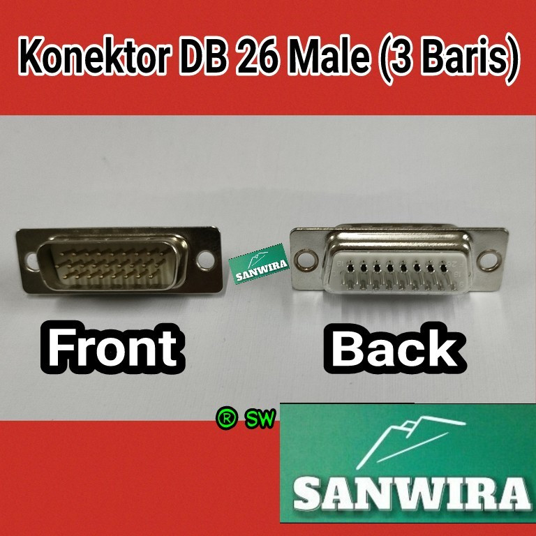 Jual Konektor DB 26 MALE cover metal / Konektor DB26 Male 3 baris cover ...