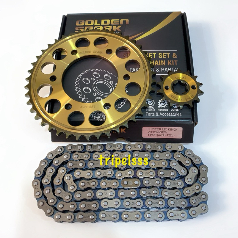 Jual Gear Gir Set Rantai MX KING 150 / Vixion New 14T/43T 428H 122L ...