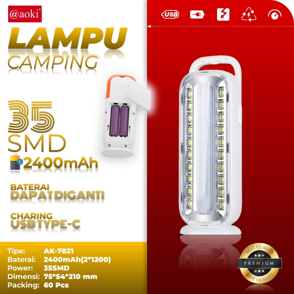 Jual LAMPU EMERGENCY LED AOKI AK-7821 - BATERAI 2400MAH - BISA LEPAS ...