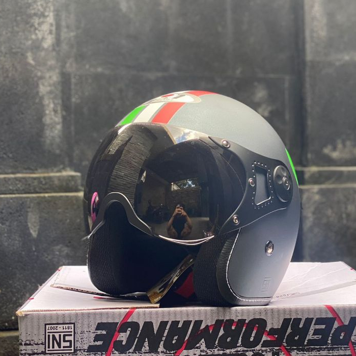 Jual Helm Vespa Retro Classic Italian Abu Dop + Visor | Shopee Indonesia