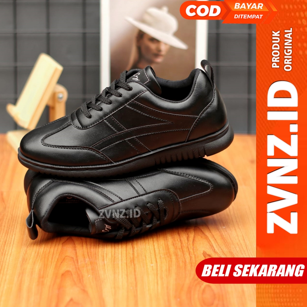Jual ZVN Onitsu Black Sepatu Formal Pria Hitam Sneakers Casual Kerja ...