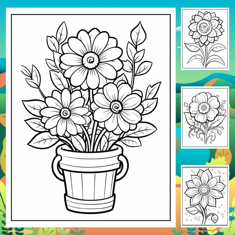 Jual Lembar Sketsa Mewarnai Tema Bunga / Mainan Edukasi Kreativitas