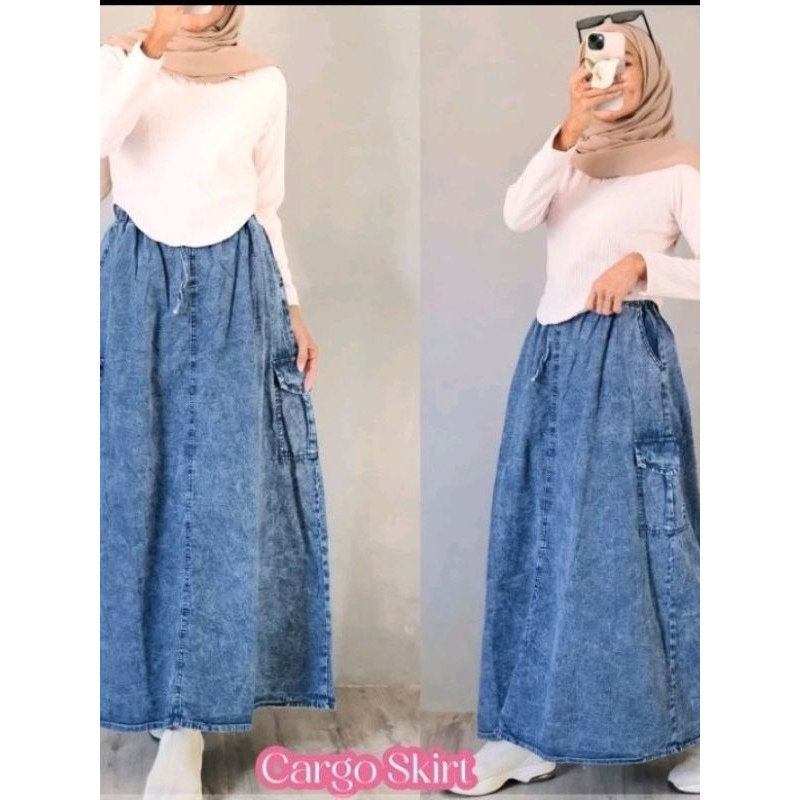 Jual Rok Cargo Jeans Wanita//Rok Jeans Premium | Shopee Indonesia