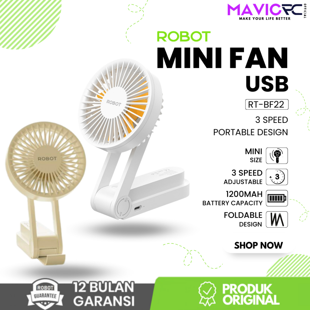 Jual Robot Rt Bf Mini Fan Foldable Kipas Angin Portable Phone Stend Mah Usb C Garansi