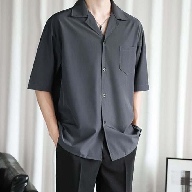 Jual Baju Kemeja Pria Wanita Pantai Polos Lengan Pendek Hem Kerah