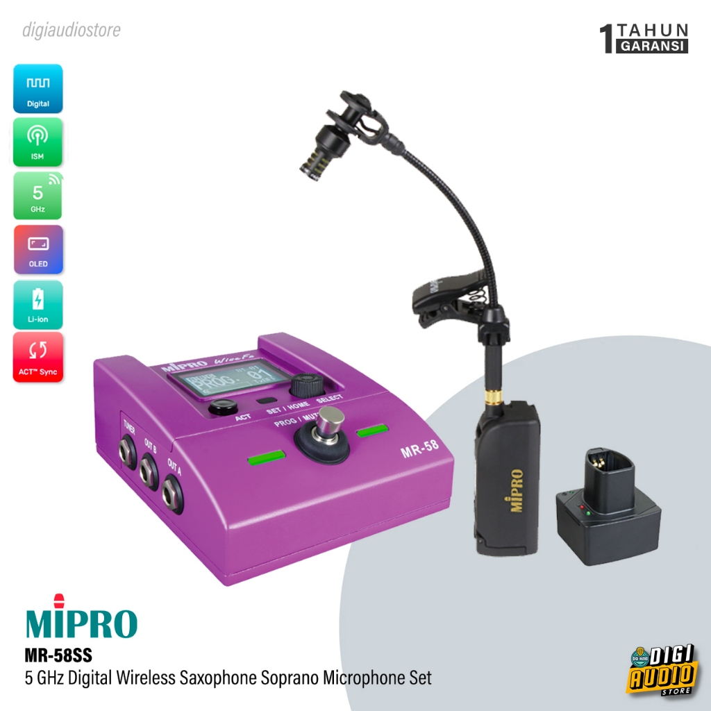Jual Wireless Microphone Saxophone Digital System 5GHz With Pedal MIPRO MR58 Mic Alto Soprano