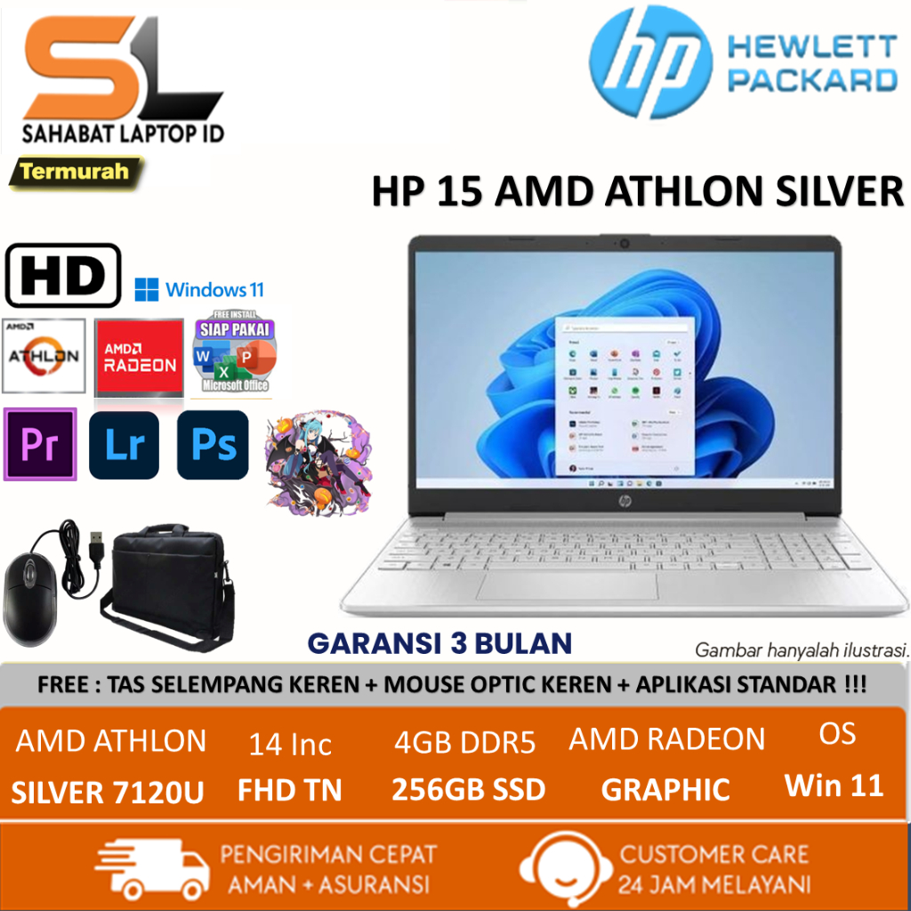 Jual Laptop Murah Hp 15 Amd Athlon Silver 7120u Ram 4gb Ssd 256gb Hd Windows 11 Original Home 4279