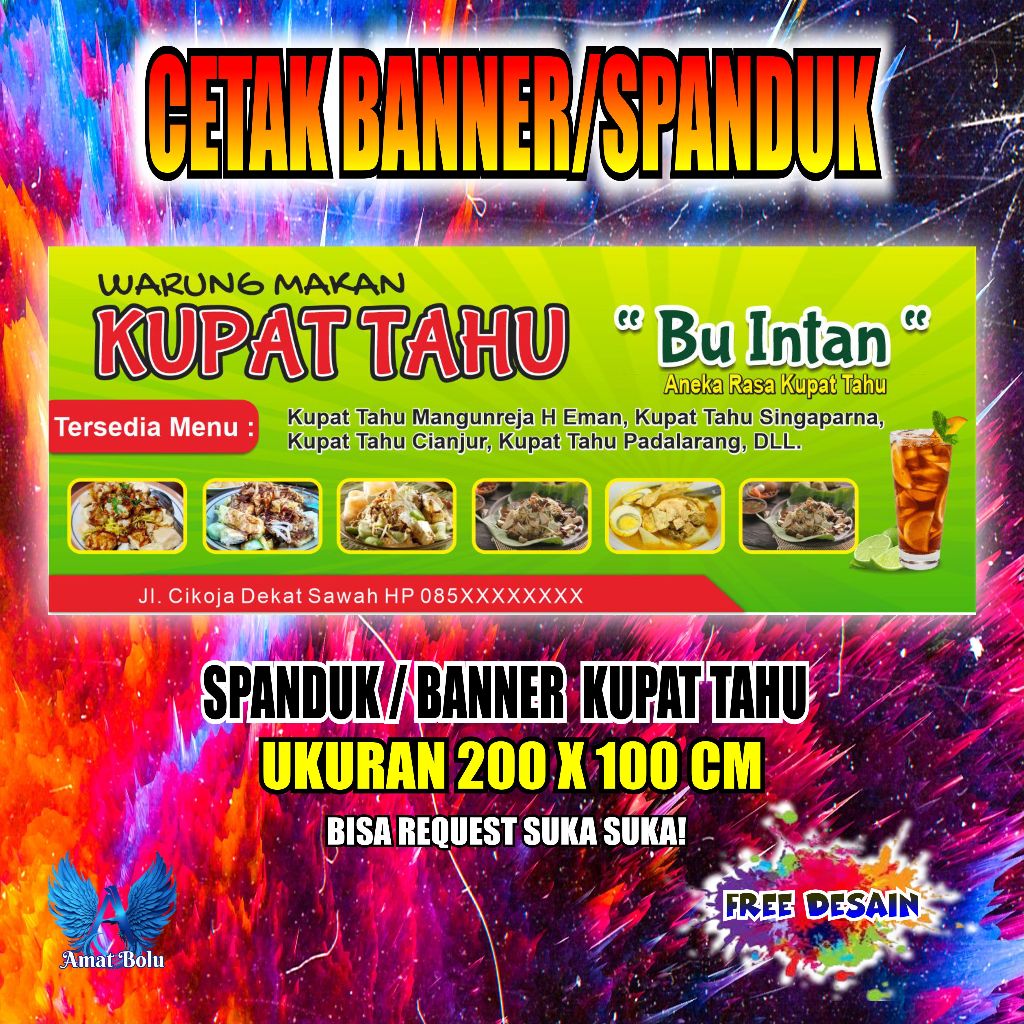 Jual Cetak Banner Cetak Spanduk Kupat Tahu Ukuran 200x100 Cm Bisa