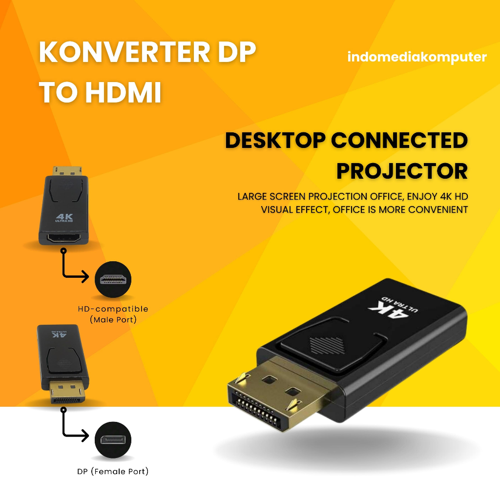 Jual Konverter DP Male To HDMI Female Converter DP Male To HDMI Female Converter Male DP To