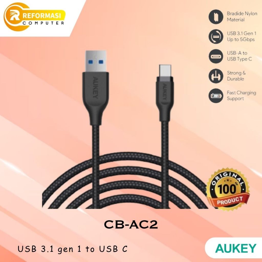 Jual Kabel data Aukey Cable CB-AC2 2M USB 3.1 gen 1 to USB C | Shopee ...