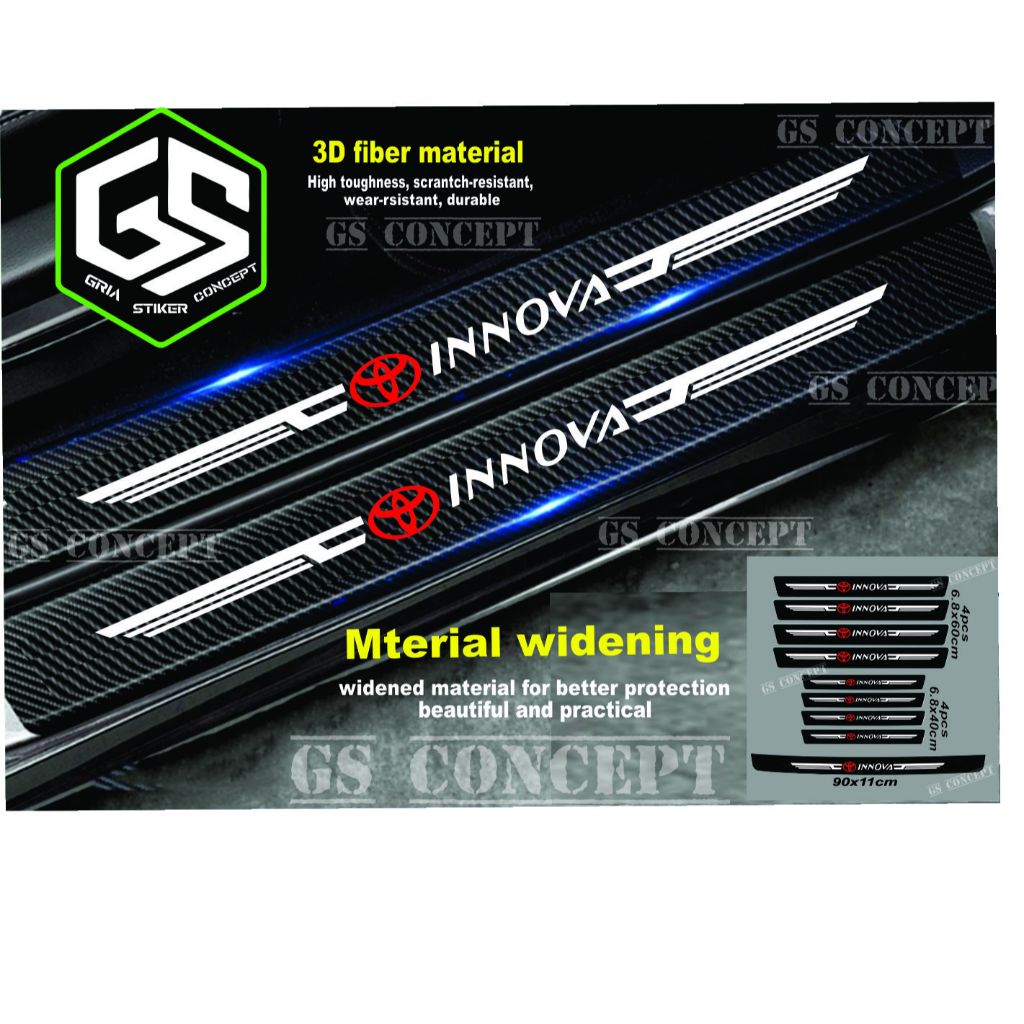 Jual 9 pcs pintu sticker sill plate carbon 3d mobil innova sticker ...