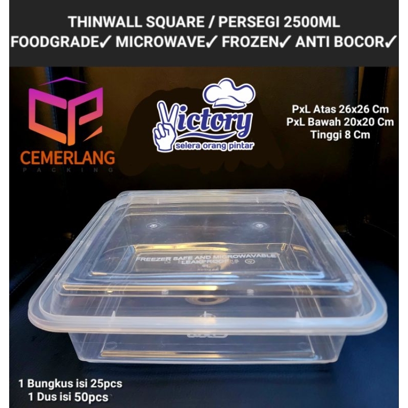 Jual Thinwall Square Persegi 2500ml 3600ml Jumbo Besar Kotak 2500 3600 Ml Loyang Wadah Kue 2799