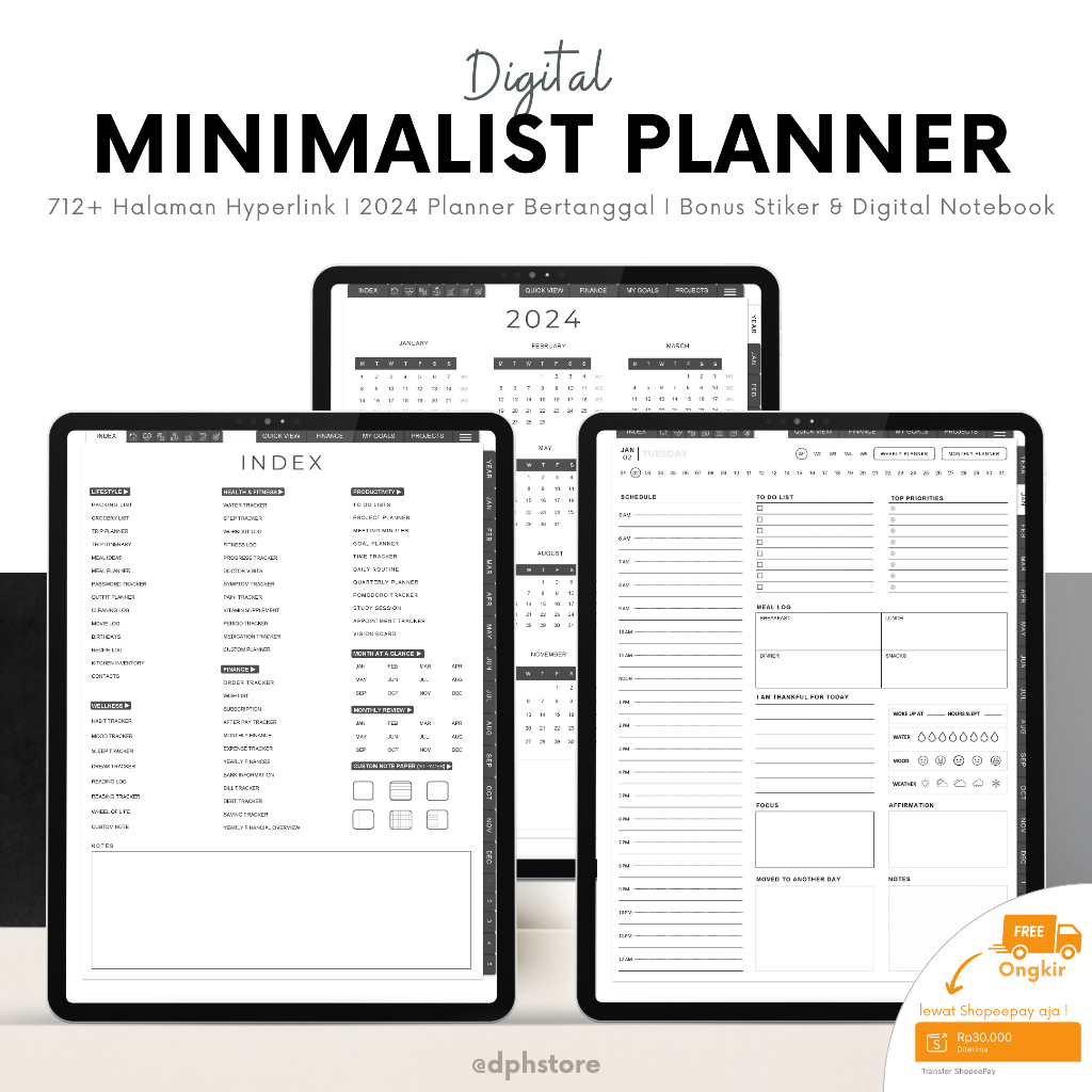 Jual MINIMALIST PORTRAIT Digital Planner Dated tahun 2023 & 2024 untuk ...