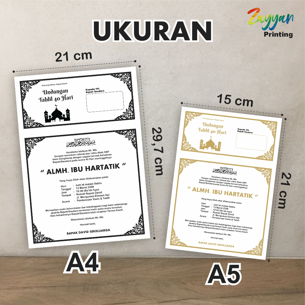 Jual Cetak Undangan Tahlil, Undangan Kenduri/ Tahlilan 40/100/Pendak 1