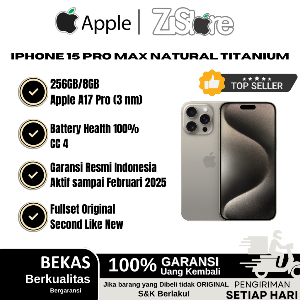 Jual iPhone 15 Pro Max 256GB Natural Titanium | Shopee Indonesia