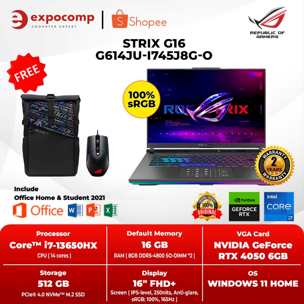 Jual Asus Rog Strix G16 G614ju I745j8g O Grey Core I7 13650hx Rtx4050 16gb 512gb W11ohs 2021 5359