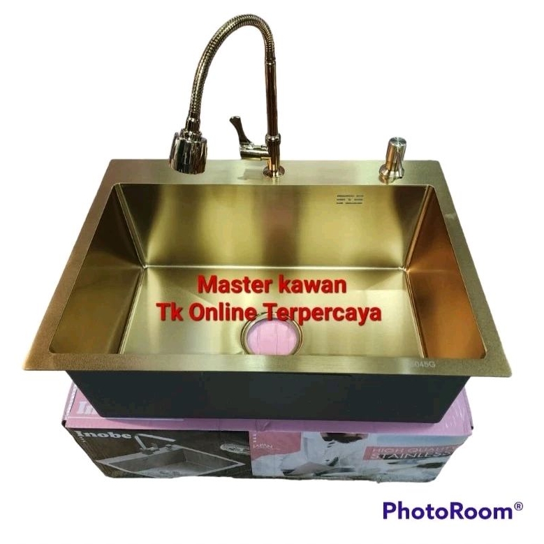 Paket Lengkap Kitchen Sink Stainless 6045 GOLD + KRAN FLEKSIBEL GOLD Komplit Set