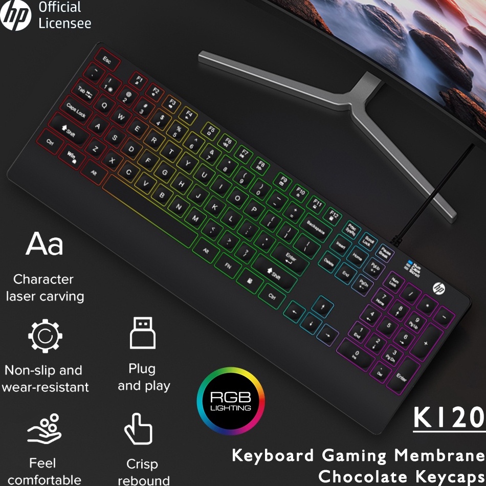 Jual 33 sale Keyboard Gaming HP K12 Membrane Keyboard With Chocolate ...