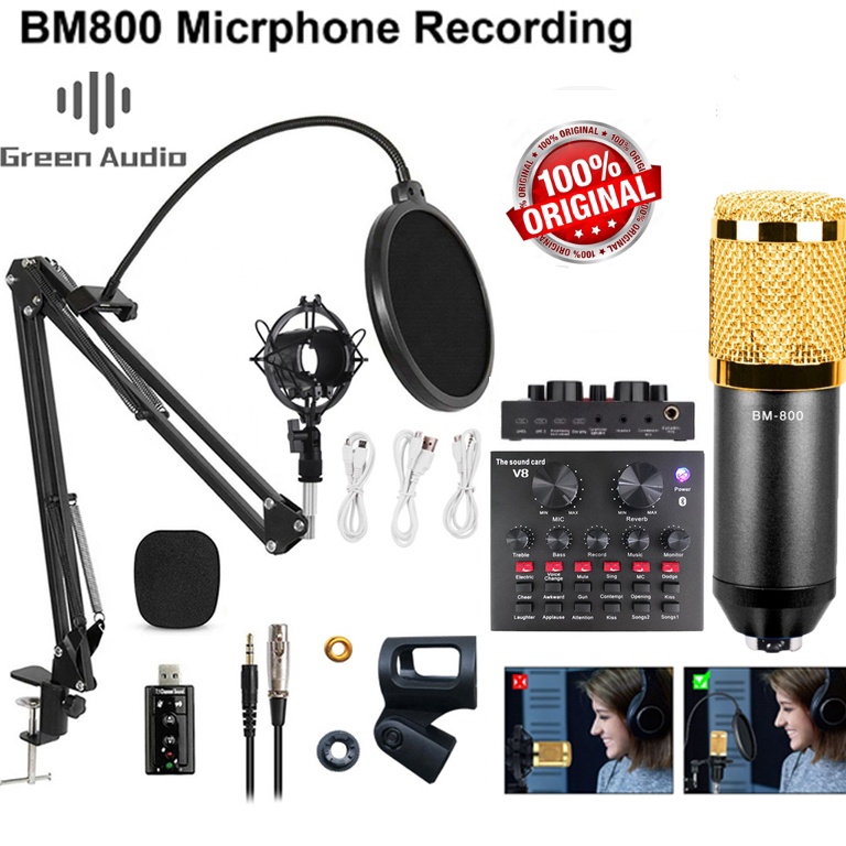 Jual Stok Ready Paket Kumplit Mic Condenser Bm Stand Soundcard V Splitter Full Black V