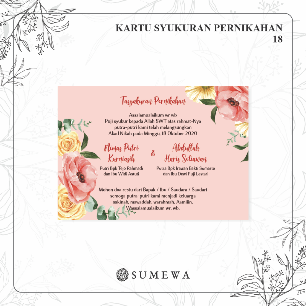 Jual Kartu Ucapan Syukuran Pernikahan / Kartu Tasyakuran Pernikahan