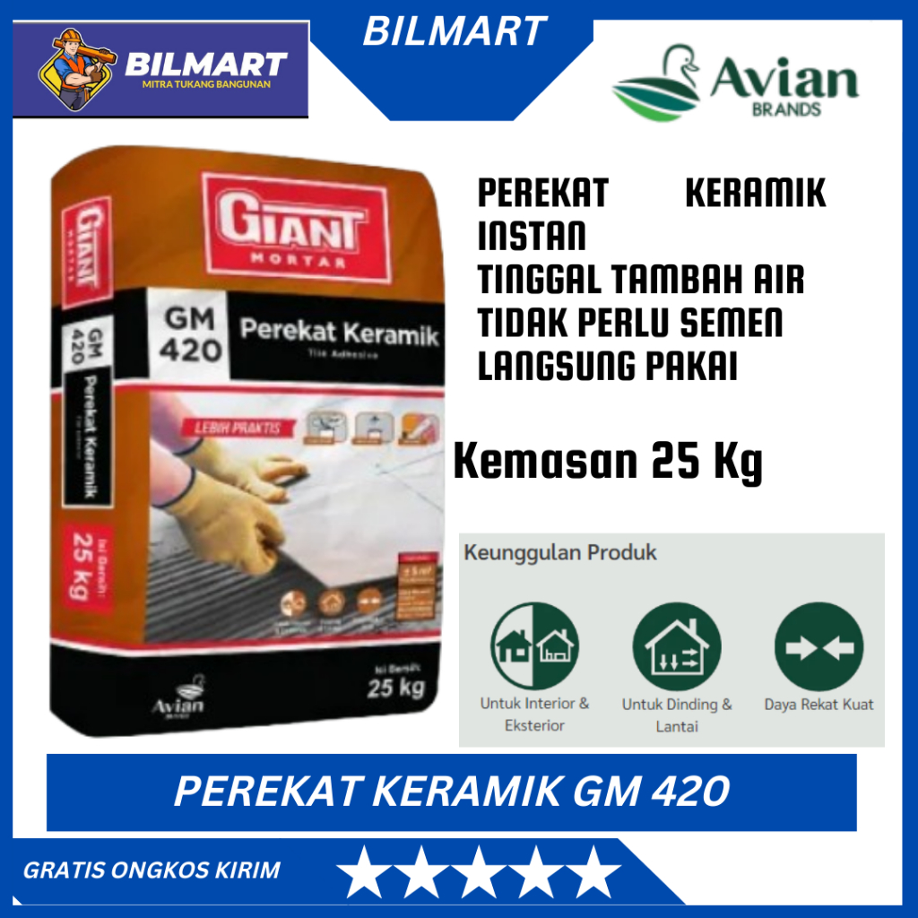 Jual PEREKAT KERAMIK DINDING LANTAI GM 420 GIANT MORTAR 25 KG | Shopee ...