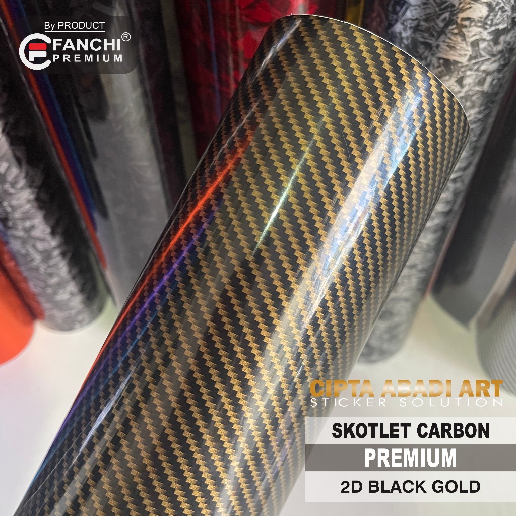 Jual Stiker Skotlet Motor Carbon 2D Sticker Karbon Black Gold Fanchi