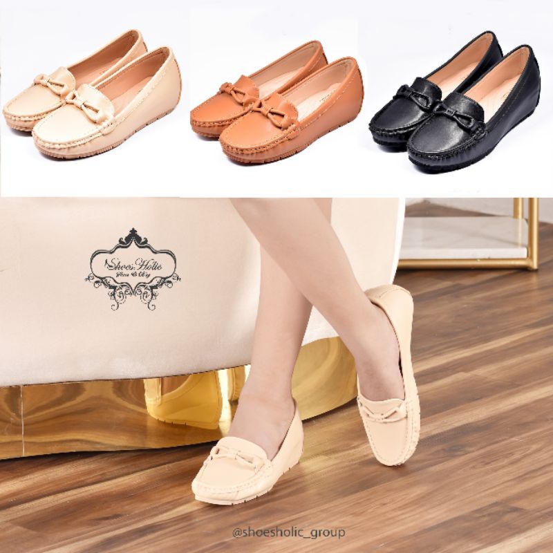Sepatu Wedges Kulit Hak 3cm Wanita Import KAL1 3 warna
