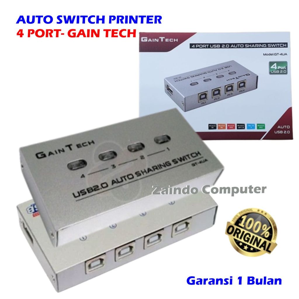 Jual AUTO SWITCH PRINTER 4 PORT GAIN TECH / USB SHARING SWITCH PRINTER ...
