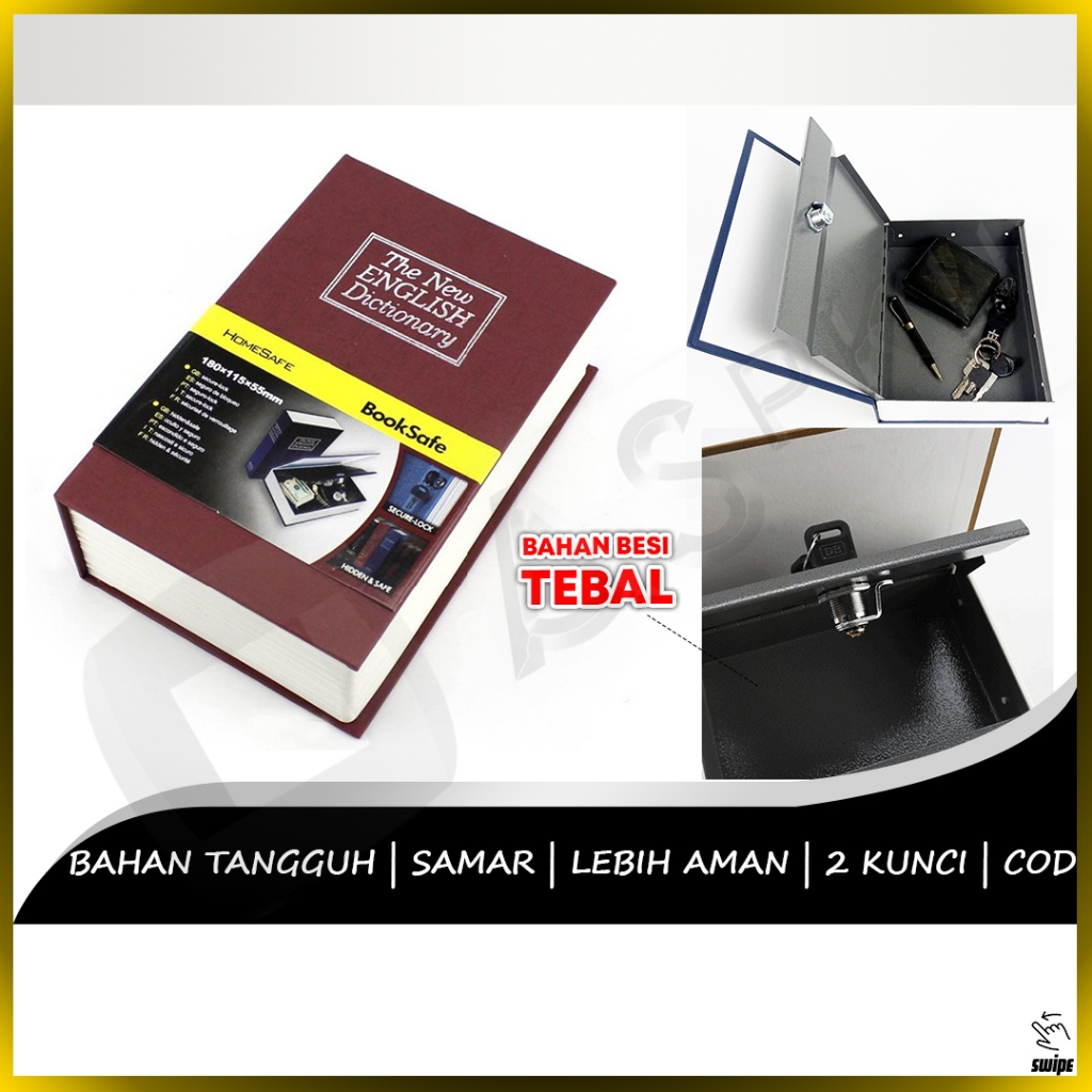 Jual Brankas Besi Model Buku Manual Pengaman Penyimpanan Kotak Box Rahasia Kunci Aesthetic Unik