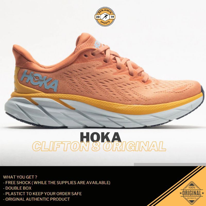 Size 8 HOKA ONE CLIFTON 8 SUN offers BAKED SHELL CORAL RUNNING SNEAKER