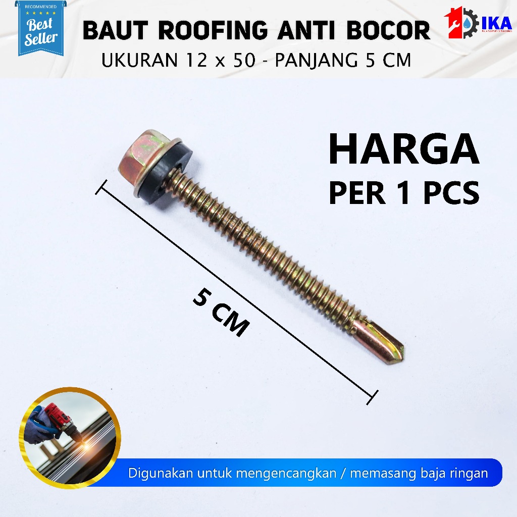 Jual 1BUAH Baut Roofing 50 / Baut Baja Ringan 12 x 50 / 5cm - Sekrup ...
