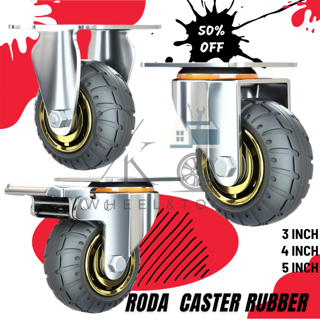 Jual Roda Caster Rubber Untuk Roda Troly Heavy Duty Rem Mati Hidup 3 4 5 Inch Shopee Indonesia 9064