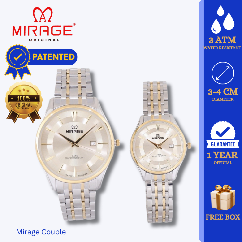 Jual Jam Tangan Mirage Couple Pasangan 8775 L M Kombinasi Silver Gold