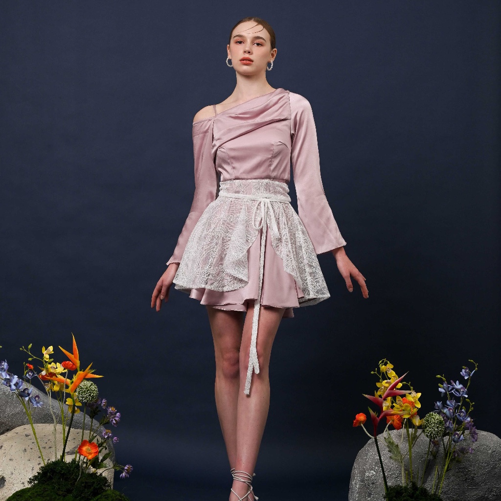 Jual COMA LABEL - Regent Wrap Set Dress in Pink White & Silver Black ...