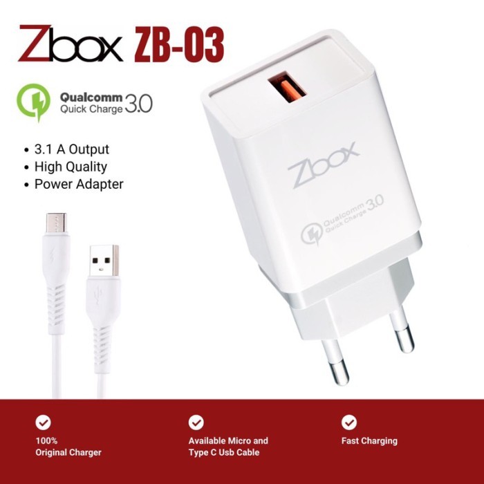 Jual Zbox ZB-03 Charger 3A with micro/type-C USB Fast Charging Qualcomm ...