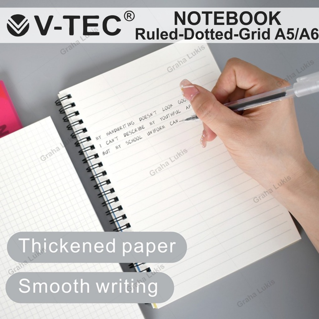 Jual V-TEC NOTEBOOK SPIRAL A5 / A6 - RULED / GRID / DOTTED | Shopee ...