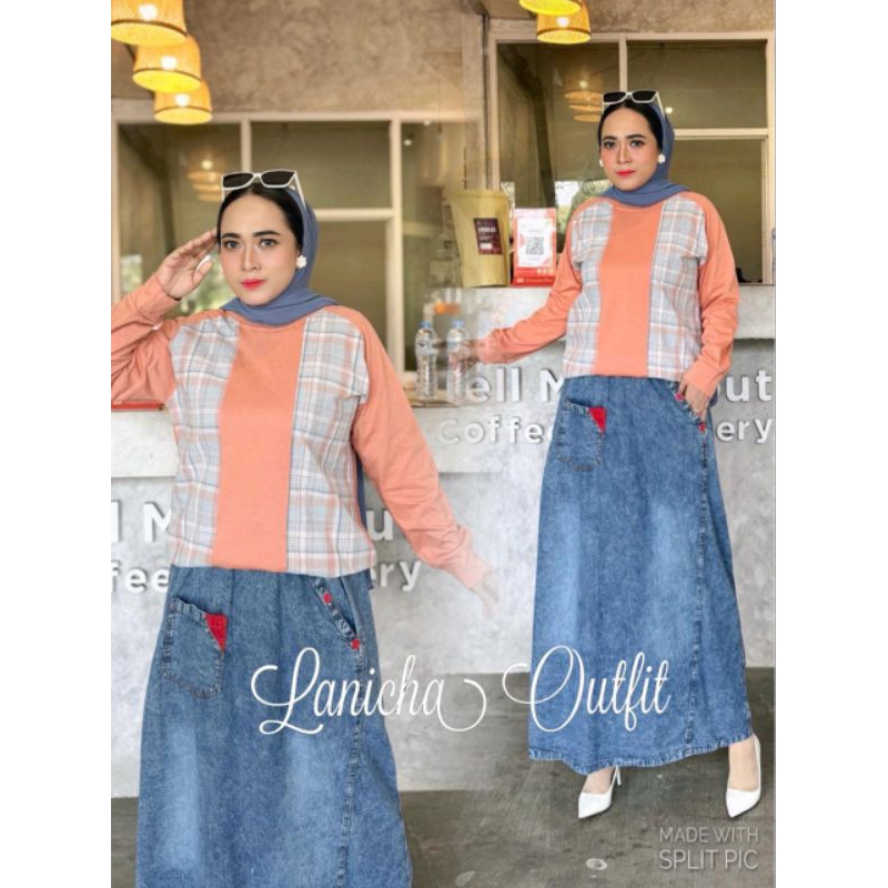 Jual Lanicha Outfit one set rok denim | Shopee Indonesia
