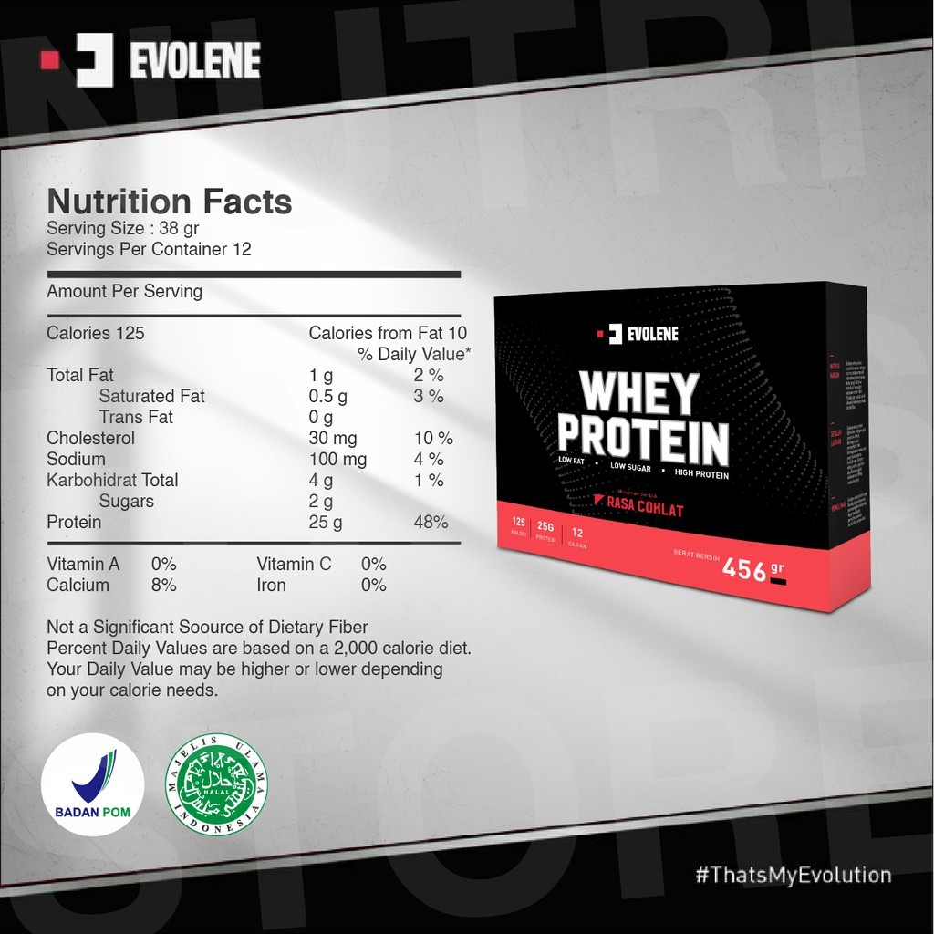 Jual EVOLENE EVOWhey Protein Rasa Coklat 456 gram 12 sachet | Shopee ...